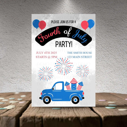 Personalized Fourth of July Invitation | Car